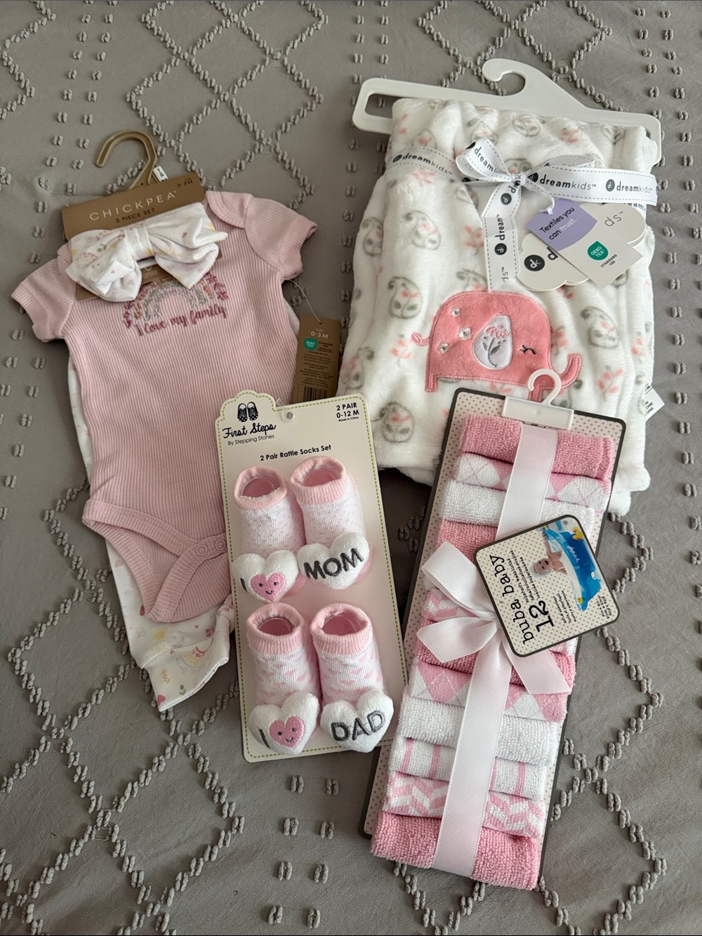 chick pea Pink Ribbed Baby One-Piece Bodysuit with Matching Pink Accessories
